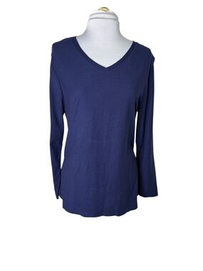 Faded Glory Navy Blue Long Sleeve V-Neck Tee-Shirt Size XL (16-18)